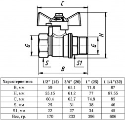 Кран шаровый VALFEX STANDART VF.218 ВР-НР 1" Ду 25 Ру 40 никелированный латунный