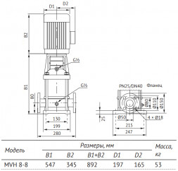 Насос многоступенчатый вертикальный Unipump MVH 8-8 DN 40 PN 25