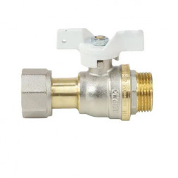 Кран шаровой латунный Aquasfera Standard 1122 DN 15 PN 40 резьба - 1/2'', покрытие - никель, неполнопроходной резьбовой НР-ВР с накидной гайкой, ручка-бабочка белая 1122-01