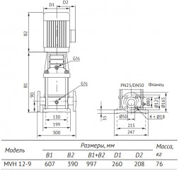 Насос многоступенчатый вертикальный Unipump MVH 12-9 DN 50 PN 25