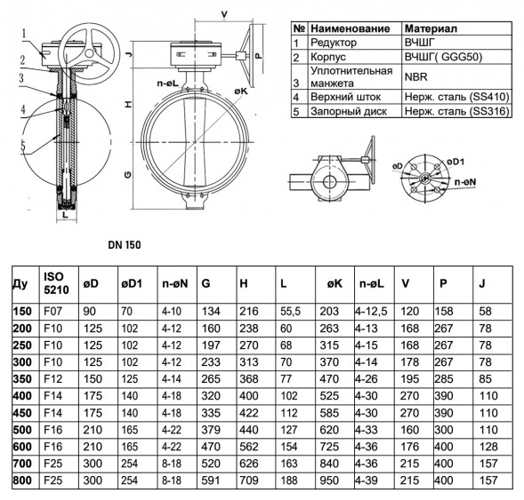 Затвор дисковый чугунный Benarmo 2012R DN 150 PN 16 поворотный межфланцевый с редуктором