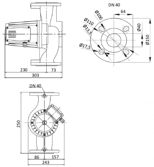 Насос циркуляционный Shinhoo BASIC PRO 40-18F с мокрым ротором H=18,1м Q=265л/мин арт. 71241001