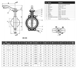 Затвор дисковый чугунный Tecofi VPG4449-02EP DN 125 PN 16 диск нержавеющая сталь поворотный межфланцевый с рукояткой